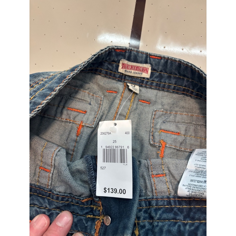 257 True Religion Mosaic Canyon Cargo Pant Big T Blue Denim Wide Leg Size 25 - Picture 5 of 8